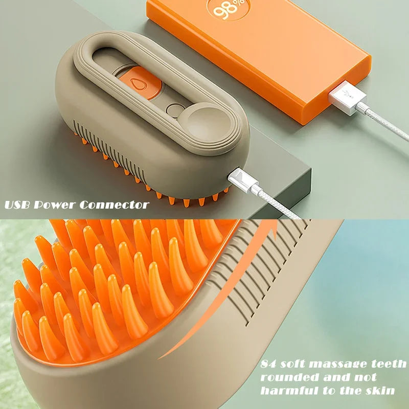 3-in-1 Electric Pet Steam Brush – Grooming, Massage & Cleaning for Cats and Dogs