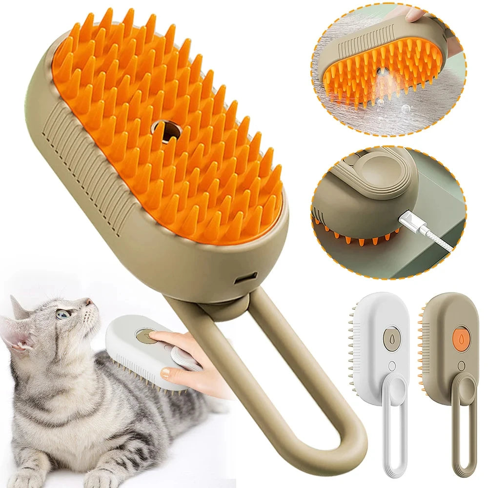 3-in-1 Electric Pet Steam Brush – Grooming, Massage & Cleaning for Cats and Dogs