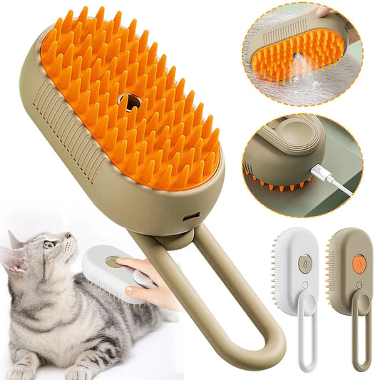 3-in-1 Electric Pet Steam Brush – Grooming, Massage & Cleaning for Cats and Dogs