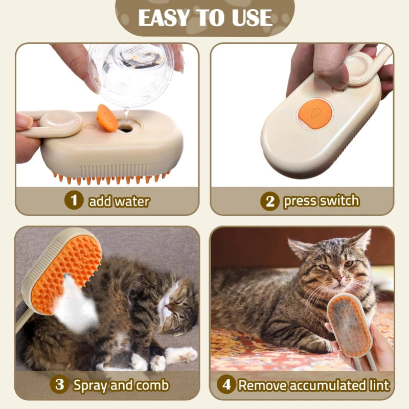 3-in-1 Electric Pet Steam Brush – Grooming, Massage & Cleaning for Cats and Dogs