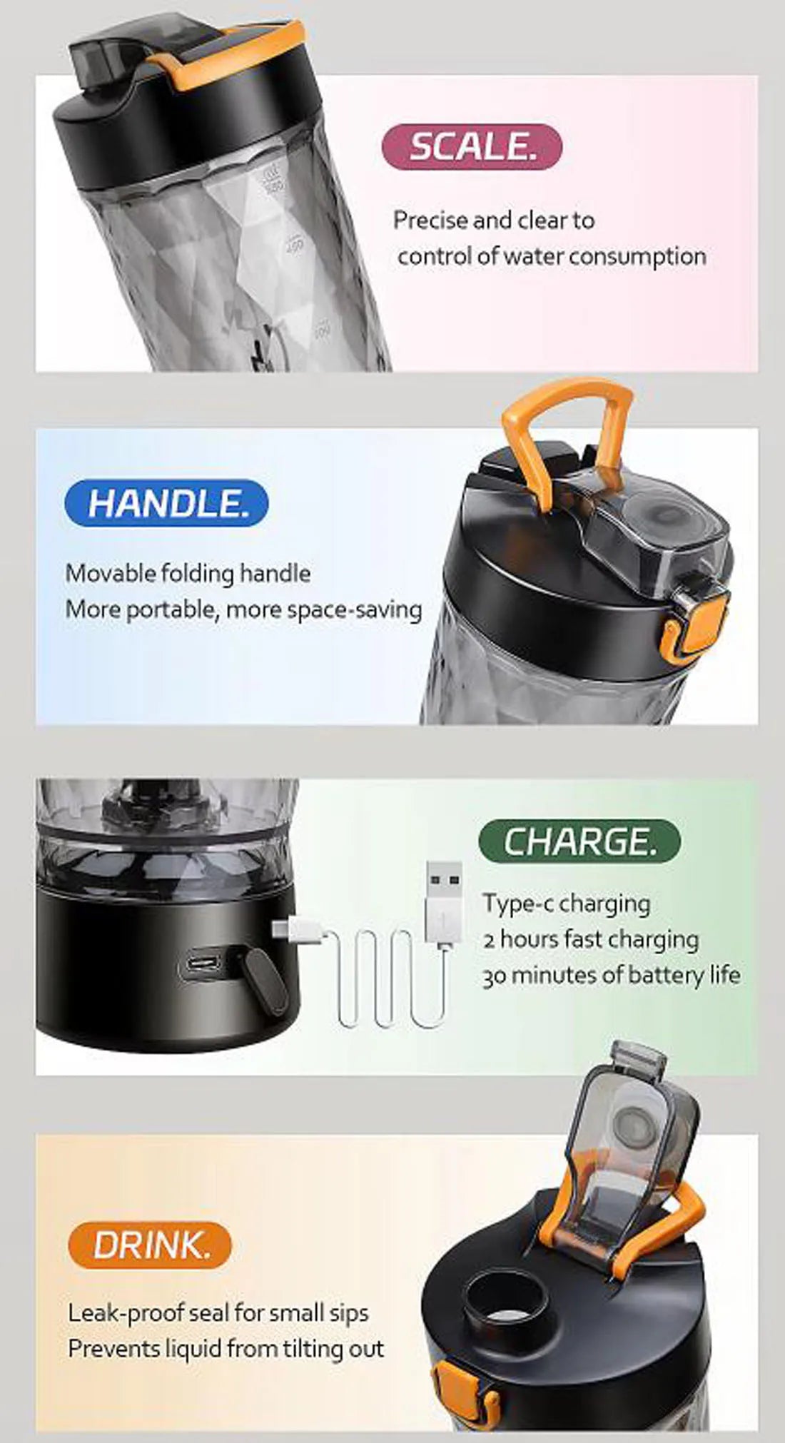 Portable Electric Shaker Bottle