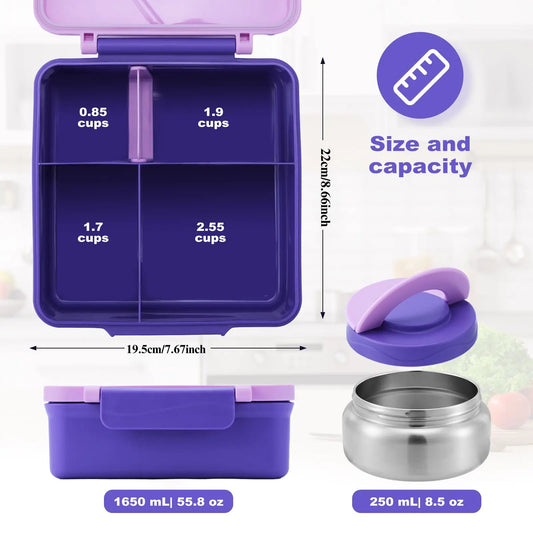 Four-Grid Lunch Box With Insulated Soup