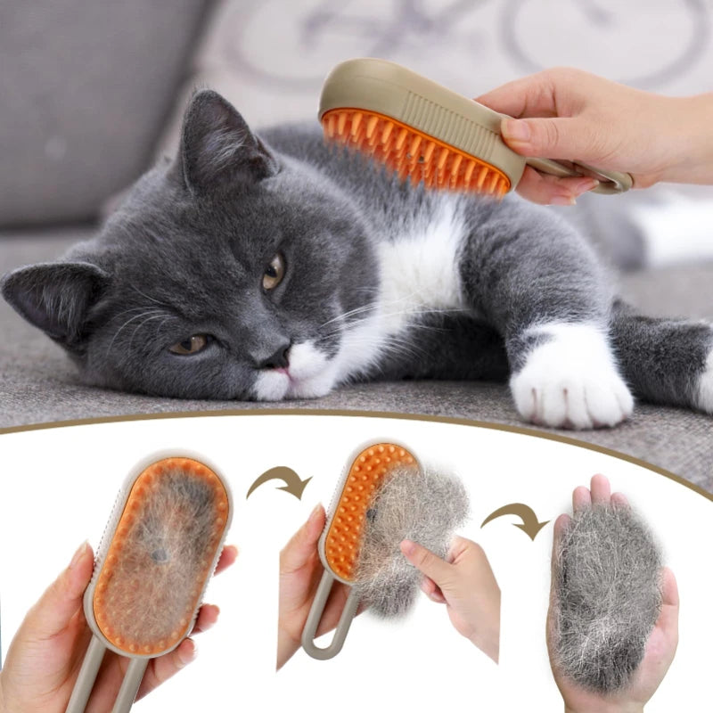 3-in-1 Electric Pet Steam Brush – Grooming, Massage & Cleaning for Cats and Dogs
